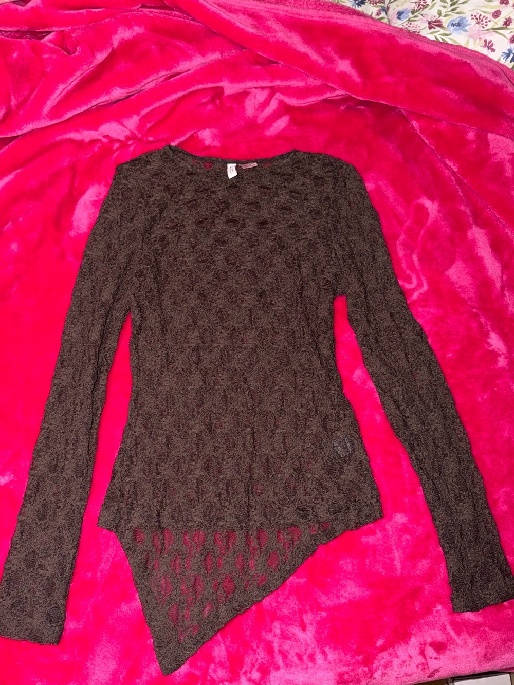 Divided Brown Open-Knit Asymmetric Sweater Top